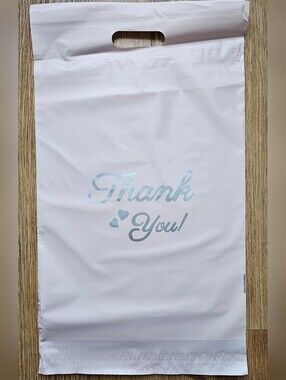 12 Pink Thank You Plastic Merchandise Bag with Silver Script
